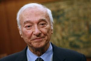 Italian scientific journalist Piero Angela gestures during an interview in Rome