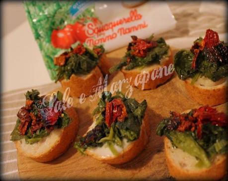 BRUSCHETTE CON SQUAQUERELLO, CIME DI RAPA E PEPERONI CRUSCHI