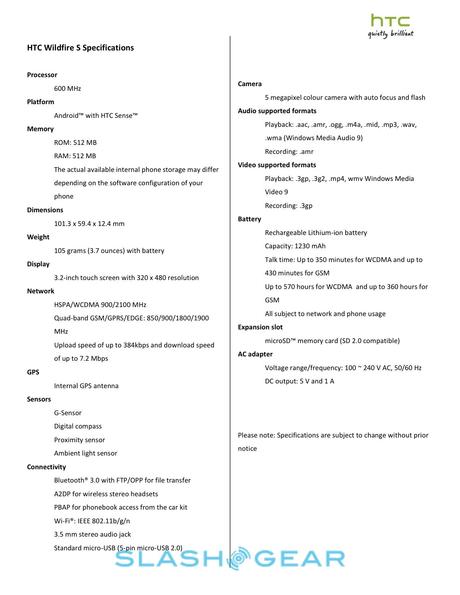 htc wildfire s specs sg  HTC Wildfire S: foto, caratteristiche, scheda tecnica [MWC]