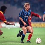 Football. UEFA Cup Final, Second Leg. Rome, Italy. 22nd May 1991. Roma 1 v Inter Milan 0 (Inter win 2-1 on aggregate). Inter Milan's Jurgen Klinsmann.