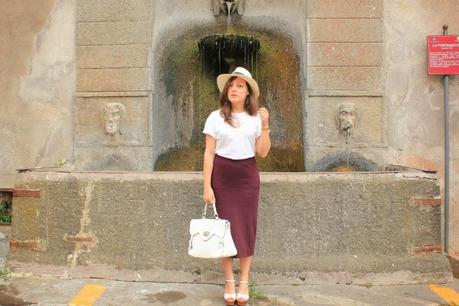 Basic + midi skirt + panama -OUT-FIT