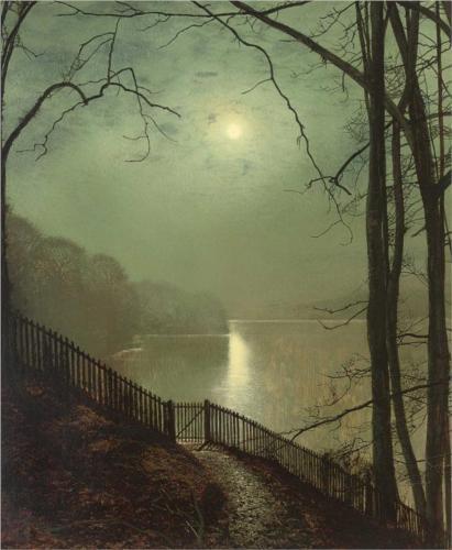 Moonlight on the lake Roundhay Park Leeds - John Atkinson Grimshaw
