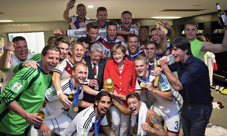 Chancellor Angela Merkel with the Germany team