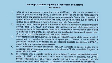 ASP, INTERROGAZIONE IN CONSIGLIO REGIONALE