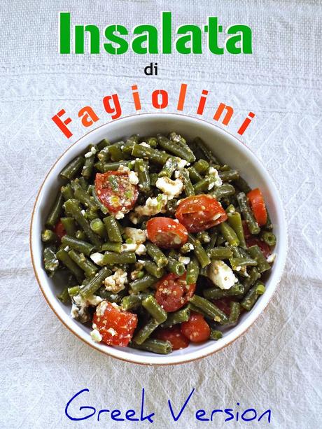 Insalata di fagiolini, feta, pomodorini e sesamo