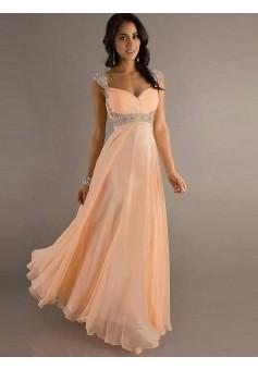 Arrive In 4-8 Days,A-line Straps Chiffon Pearl Pink Long Prom Dresses/Evening Dress With Beading #FC001