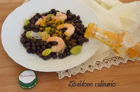 Insalata tiepida di ceci neri con mazzancolle