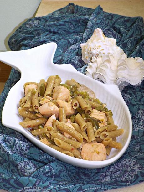 Penne al salmone con peperone verde in agrodolce