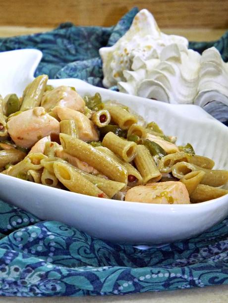 Penne al salmone con peperone verde in agrodolce