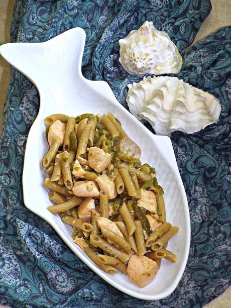 Penne al salmone con peperone verde in agrodolce