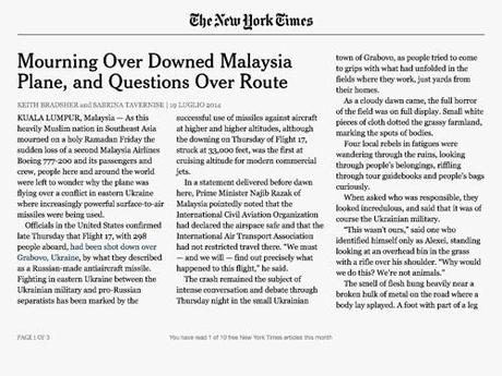Articolo: Mourning Over Downed Malaysia Plane, and Questions Over Route