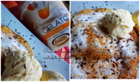 Pancakes con gelato alla crema e scaglie di cioccolato fondente