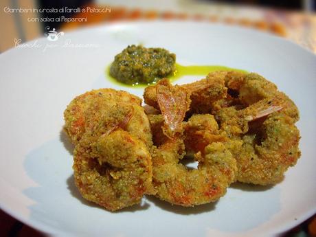 Gamberi in crosta di Taralli e Pistacchi con salsa ai Peperoni