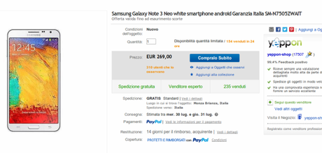 Samsung Galaxy Note 3 Neo in promozione a soli 269 euro da Yeppon