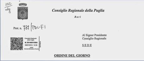 Ordine del giorno approvato dal Consiglio Regionale della Puglia sulla Sindrome del disseccamento