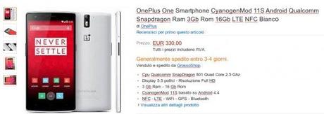 OnePlus One Smartphone CyanogenMod 11S Android Qualcomm Snapdragon Ram 3Gb Rom 16Gb LTE NFC Bianco Amazon.it Elettronica 600x213 OnePlus One disponibile su Amazon.it a €330 news  OnePlus One oneplus 