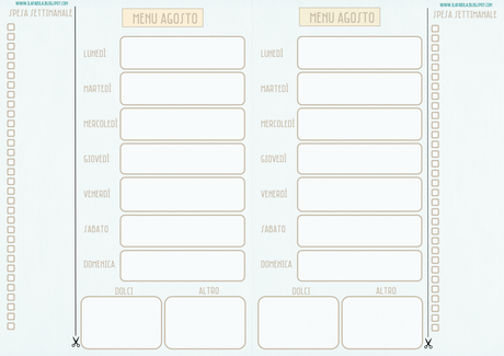 Printable Menu Planning - Pianificazione Menu: Agosto