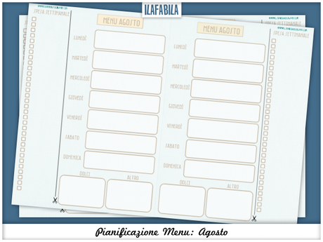 Printable Menu Planning - Pianificazione Menu: Agosto