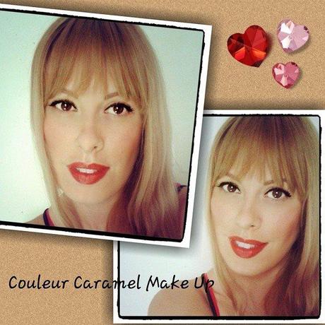 Trucco interamente creato con prodotti Couleur Caramel: Matita occhi e sopracciglia, Correttore in crema, Fondotinta naturale, Blush in polvere, Cipria setificante, Rossetto, Ombretto e Mascara voluminizzante.