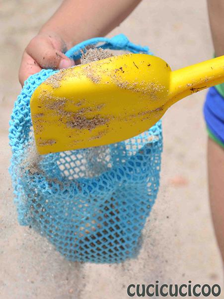 Tutorial: How to make DIY mesh drawstring bags for the beach or pool from old shirts