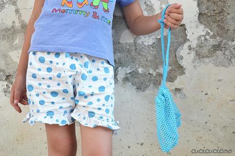 Tutorial: How to make DIY mesh drawstring bags for the beach or pool from old shirts