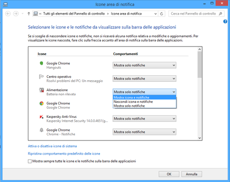 Icone area di notifica - Windows