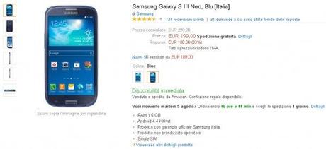 Samsung Galaxy S III Neo Blu Italia Amazon.it Elettronica 1 600x276 Samsung Galaxy S3 Neo in offerta su Amazon.it a €199 news  samsung galaxy S3 Neo Offerta Samsung Galaxy S3 Neo Offerta Galaxy S3 Neo Offerta Android offerta Galaxy S3 Neo 