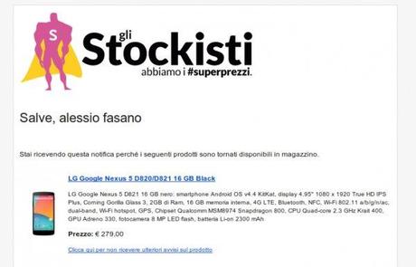 Gli Stockisti nexus 5 Avviso prodotto nuovamente disponibile 600x385 Nexus 5 nuovamente disponibile da Glistockisti.it a 279 euro smartphone  nexus 5 