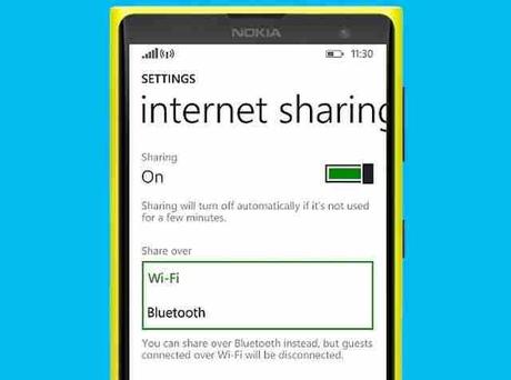 Windows Phone 8.1 aggiornamento GDR1 condividere Internet via Bluetooth 