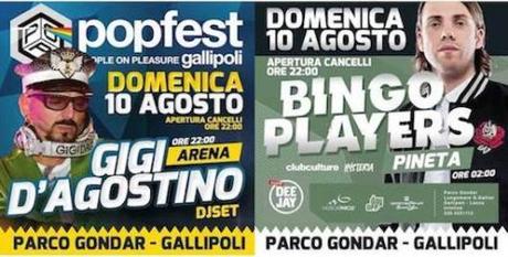 10/8 Gigi D'agostino + Bingo Players @ Pop Fest Gallipoli (Le) / Parco Gondar