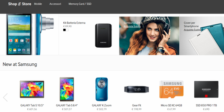 Samsung eStore: disponibili all'acquisto in Italia Galaxy Tab S, Galaxy K Zoom e Gear Fit