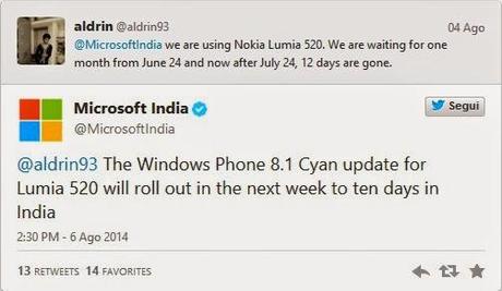 Microsoft India: arrivo firmware Cyan Lumia 520