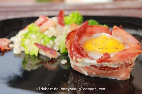 Brunch - Nidi di Uova e Pancetta con Orzo ai Broccoli or Bacon and Egg Nests with Barley and Broccoli