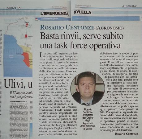 Quotidiano del 10 agosto 2014 Rosario Centonze: Basta rinvii, serve subito una task force operativa