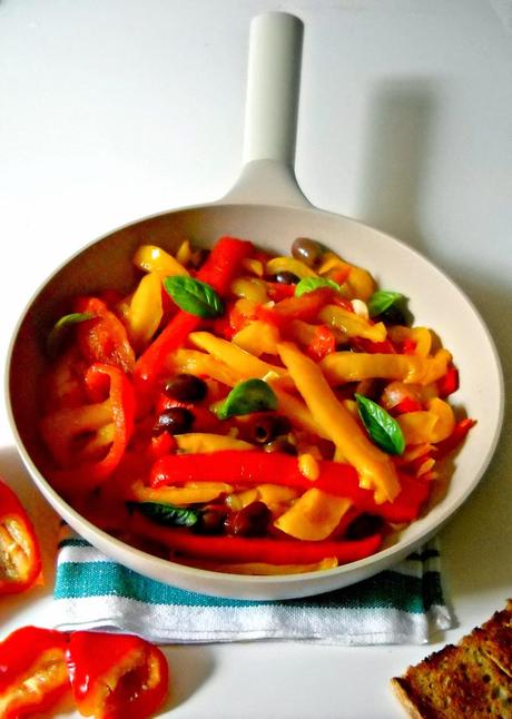 Peperonata or Yellow and red peppers ratatouille