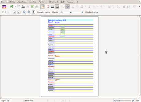 libreoffice stampa calendario