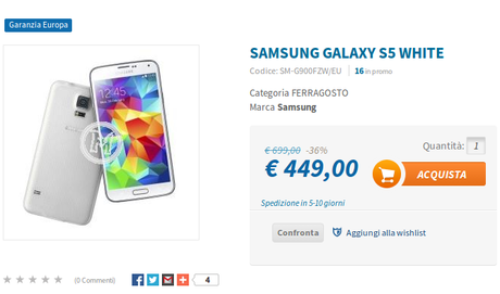 Promozione Samsung Galaxy S5 Garanzia Europa disponibile a 449 euro da Techmania