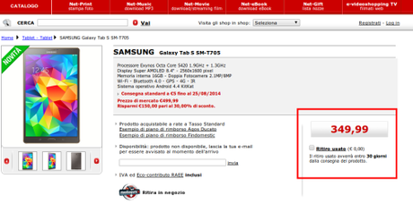 Promozione SAMSUNG Galaxy Tab S 8.4 SM T705