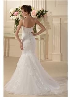 Attractive Trumpet/Mermaid Spaghetti Straps Embroidery Wedding Dress