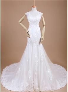 Dramatic Trumpet/Mermaid Scoop Neckline Chapel Train Lace Wedding Dress