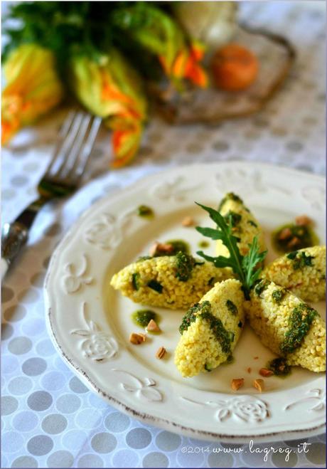 quenelle di miglio con pesto di rucola e mandorla