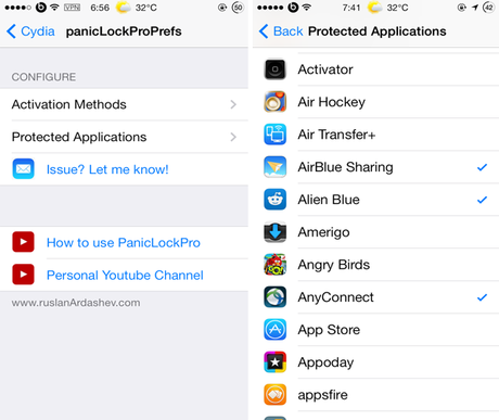 PanicLockPro, proteggere le app con una gesture Activator