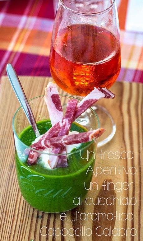 Gazpacho verde al cetriolo e sedano con Capocollo di Calabria piccante, fresco ma non troppo.