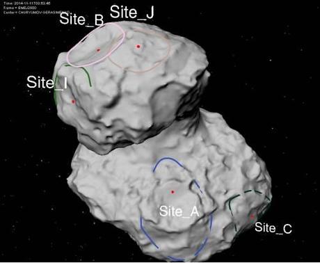 Possibili siti di atterraggio per la sonda Philae