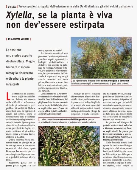 Prof. Giuseppe Fontanazza: Xylella, se la pianta è viva non dev'essere estirpata