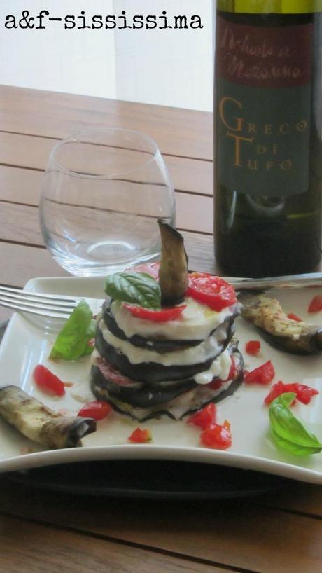 torretta di melanzane grigliate con mozzarella di bufala