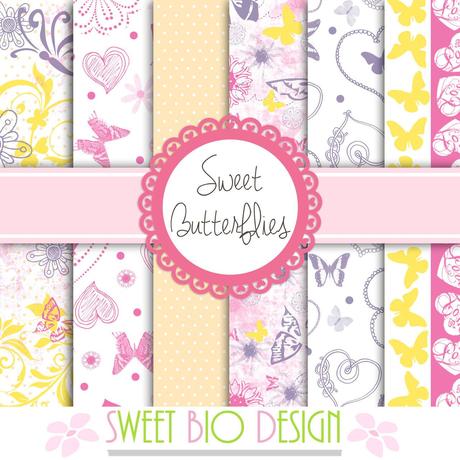 Set di Carte Scrap: SWEET BUTTERFLIES (scrap paper set)