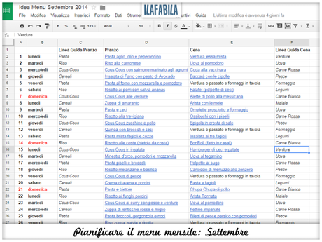 Pianificare il menu mensile: Settembre