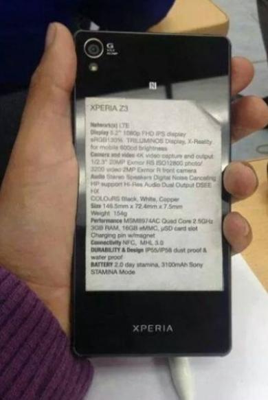 Sony Xperia Z3: svelate le caratteristiche tramite una foto