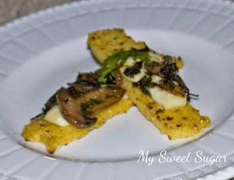 antipasto di polenta grigliata con funghi e brie